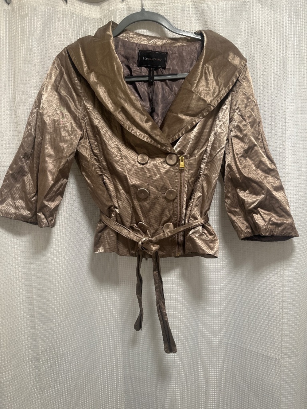 NWT BCBGMAXAZRIA Metallic Shimmer Belted Jacket - Portrait Collar - Orig $398